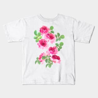 Raspberry Pink Painted Roses on White Kids T-Shirt